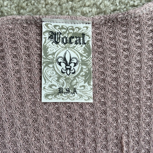 Mauve Waffle Knit and Lace Hi-Lo Cardigan - Picture 5 of 5